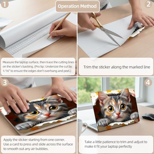Aesthetic Laptop Skin Cover,12-15.6 Inch Universal Vinyl Sticker Decal,Waterproof Scratch-Resistant Notebook Wrap,Removable Residue-Free Protector,Cute Kitten Stars - color: Cute Kitten Stars