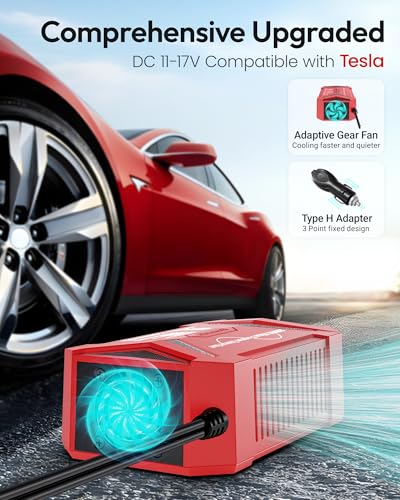 BESTEK Pure Sine Wave Power Inverter - 300W Car Plug in Charger Outlet DC 12V to 110V AC - Cigarette Lighter Adapter 4.8A Dual USB Fast Charging Ports for Laptop - Aluminum Housing - Red | Vehicle Plug in Cigarette Lighter Outlet Solar Inverter, 4.8A Dual