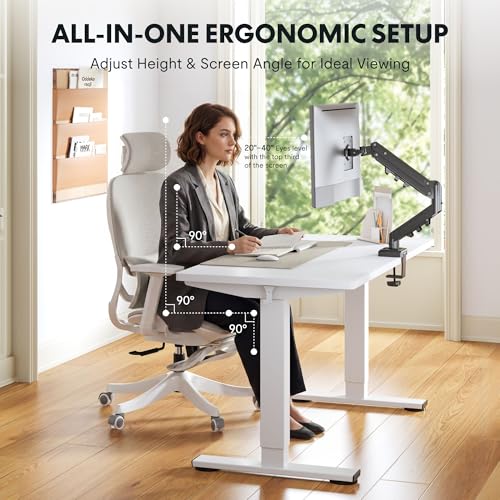 FLEXISPOT EN2 55"x28" Standing Desk Bundle with Monitor Mount, White | One-Piece Top, Fully Adjustable Monitor Arm, Clean Cable Management, And Versatile Setup For Home Office, Gaming, And Study - color: White Top + White Frame, size: 55x28 | Monitor Arm
