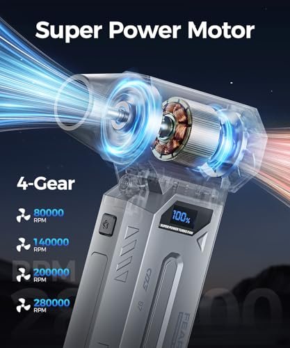 Compressed Air Duster-280000 RPM Super Powerful Electric Air Duster,4-Gear Adjustable PC Cleaning Kit with LCD Screen & LED Light,Fast Charging Air Blower for PC,Keyboard,Car,Home