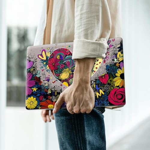 Reusable Universal Laptop Skin Sticker, Cut to Fit for 11.6–15.6 Inch Laptops, Waterproof Protective Film, No-Residue - Graffiti Heart Flowers - color: Graffiti Heart Flowers