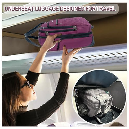 EMPSIGN Underseat Carry On Wheeled - 16" Carry on Bag with Wheels Multi-functional Lightweight Rolling Bag Overnight Weekender Small Suitcase for Women Men Travel Business, Burgundy - color: Burgundy