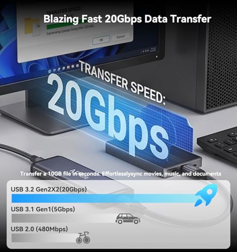 6FT USB C to USB C 3.2 Gen 2 X 2 Video Cable for Monitor, 240 Watt Fast Charging Cable, 20Gbps High Speed Data Transfer Cable, 4k@60Hz Full Function Display Cable for iPhone 17, Laptop, SSD, Hub, eGPU - color: 6FT