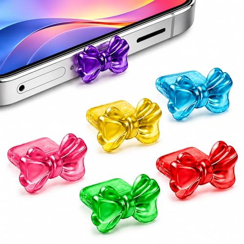PortPops USB-C Dust Plugs for iPhone 17, Charm Stays Put, Wireless Charging Friendly, Blocks Dust and Lint, 6 Colors with Cleaning Brush, for USB C Phones Kindles Tablets - size: Bow