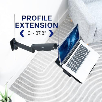 VIVO Sit-Stand 14 Inch Pneumatic Laptop Tray Wall Mount, Articulating Height Adjustable Typing Platform, Floating Workstation, Ergonomic Tilt, Black, MOUNT-KB35L