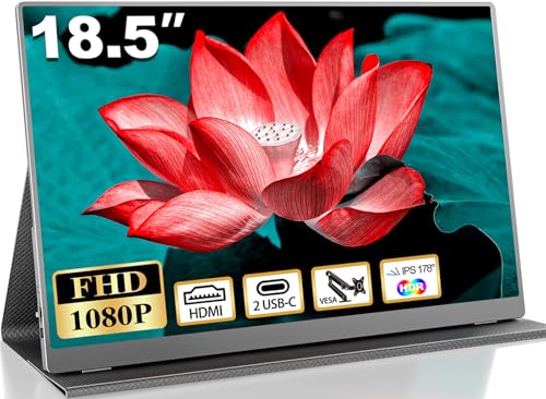18.5 Inch Portable Monitor for Laptop, FHD USB-C HDMI 1080P 100% sRGB | Travel Monitors for Laptop, Portable Computer IPS Display w/VESA, External Monitor Portable Screen w/Smart Cover & Speakers - size: Portable Monitor 18.5