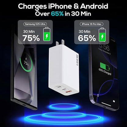 TT&C USB C Charger Block 100W (Total Output), 3-Port GaN PPS Fast Charging Station, Type C Plug Brick Compatible with iPhone 17 16 15 Pro Max, MacBook Air, iPad, Galaxy S26/S25/S24