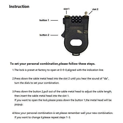 Crysto 3-Foot Retractable Cable Password Lock - color: Black