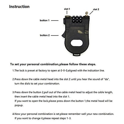 Crysto 3-Foot Retractable Cable Password Lock - color: Black