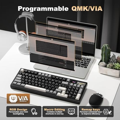 YUNZII IF99 96% Wireless Mechanical Keyboard (Black, Cocoa Cream V2) | QMK/VIA Keyboard with LCD Display,Custom Magnetic Badge,8000mAh Battery,Hot Swap Gasket,RGB,for Gaming/Mac/Win - color: Black, size: Cocoa Cream V2 Switch