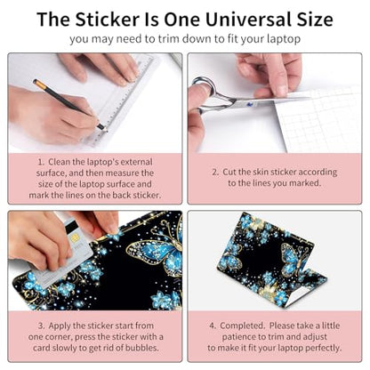 15.6 Inch Laptop Skin Sticker, Reusable Vinyl Cover Protector with 2 Wrist Pad Skins, Removable Waterproof Scratch-Resistant for 12-15.6 Inch Laptop Notebook,Blue and White Butterfly - color: Blue And White Butterfly