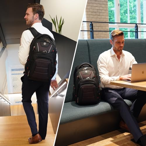 Swissdigital Design Men's Laptop Backpack for Women, Large Capacity Business Travel Bag Black/Brown | J14-32 - color: Black/Brown