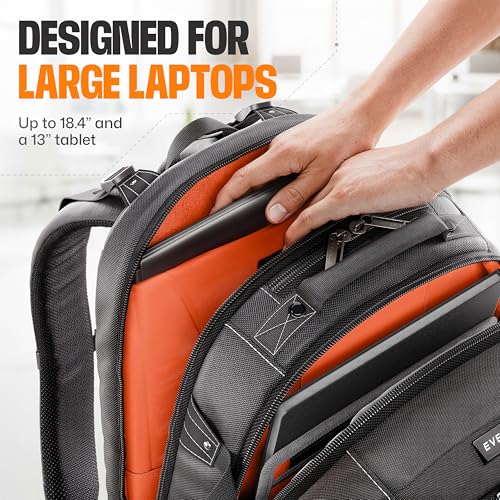 EVERKI Business 120 Laptop Backpack with Rain Cover, Black - 40L | Nylon, Polyester, Durable, Multi-Padded Pockets, Travel-Friendly, School & Work, 180° Fold-Out Design, Fits up to 18.4" - style: Business 120