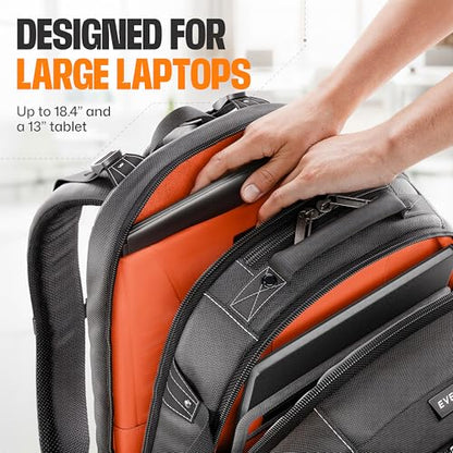 EVERKI Business 120 Laptop Backpack with Rain Cover, Black - 40L | Nylon, Polyester, Durable, Multi-Padded Pockets, Travel-Friendly, School & Work, 180° Fold-Out Design, Fits up to 18.4" - style: Business 120