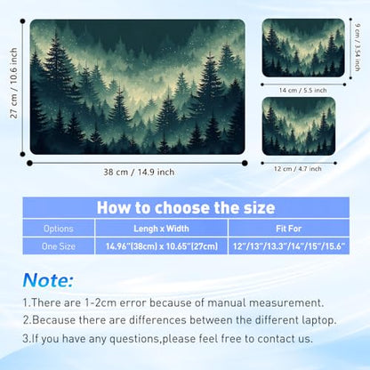 Universal Laptop Skin Sticker Decal with 2 Wrist Pad Skins, Waterproof Scratch Vinyl Cover for 11–15.6 Inch MacBook, HP, Dell, Lenovo, Cutable & Reusable,Misty Teal Pine Forest - color: Misty Teal Pine Forest