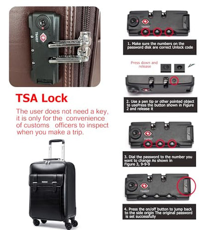 feilario Waterproof PVC Business Carry On Luggage, TSA Lock, Spinner Wheels | Hidden aluminum alloy handle, laptop pocket and magnetic front pocket keep business essentials smooth through airports - color: Black