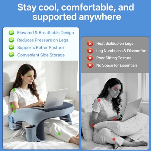 Ergonomic Curved Lap Desk Pillow for Gaming & Reading, Soft Memory Foam Lap Laptop Desk with Cup Holder & Phone Pocket, Breathable Non-Slip Lap Pillow for Bed Couch, Ideal Gamer Gift