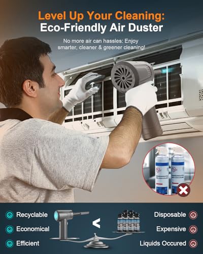 BNKKY 11-in-1 Compressed Air Duster, 3-Gear Adjustable 120000 RPM Electric Air Duster with LED Light, Reusable no Canned Keyboard Cleaner for Office, 9000mAh Cordless Air Duster for Computer/Car