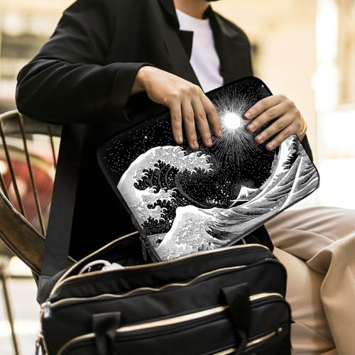 Laptop Sleeve with Handle 10 Inch, Waterproof Laptop Case Bag, Black Wave Pattern Design Computer Sleeve Compatible with MacBook Air, Pro, HP, Dell, Lenovo, ASUS - color: Black Wave, size: 10inch(9.7-10.5")