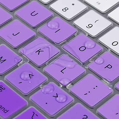 ProElife Keyboard Cover Skin for MacBook Air 13.6 15 inch 2024 2023 2022 M3 M2 Chip A2681 A2941, Ultra Thin Keyboard Protector U.S Enter for 2024-2022 Air 13.6'' 15'' M3 M2 Accessory (Ombre Purple) | US Enter, Ultra Thin (0.26 mm), Silicone Protective Ski