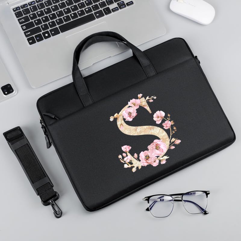 Computer Bag For Men & Women, With Initial Laptop Bag,14/15inches Messenger bag For Office、Business、Travel、School - color: Bk-s
