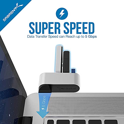 SABRENT Premium 3 Port Aluminum Mini USB 3.0 Hub [90°/180° Degree Rotatable] (HB-R3MC) - color: Silver