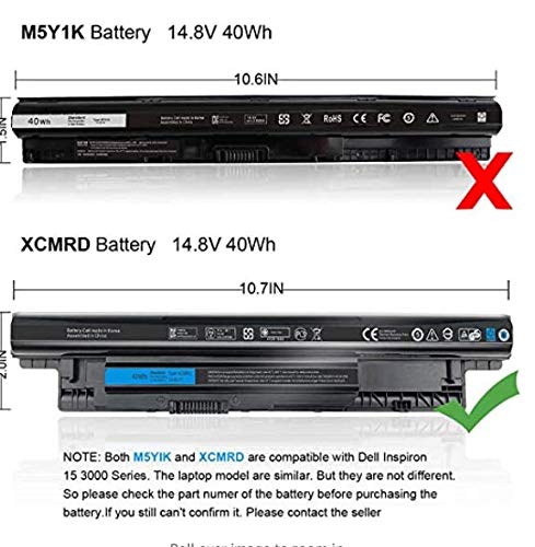 40WH XCMRD 14.8V Battery for Dell Inspiron 15 3000 Series 15 3521 3537 3531 | 3542 3543 3541 3878 15R 5521 5537 17 3721 3737 17R 5737 5721 14 3421 3442 3443 Latitude 3440 3540 P28F P40F P26E - size: 10.5*2*0.75inch XCMRD