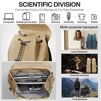 mixi Travel Laptop Backpack for Women & Men, Carry On Backpack fits 16'' Laptop Waterproof Rucksack,17 Inch, Mocha Brown - color: Mocha Brown