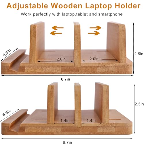 Vertical Laptop Stand for Desk Dual Slot 1.4-2in Width Adjustable Dock for MacBook Pro and Other Laptops,Bamboo Stand for Desk,MacBook Air Pro/Dell XPS/Surface pro/HP/Pixelbook/Lenovo,More Laptops