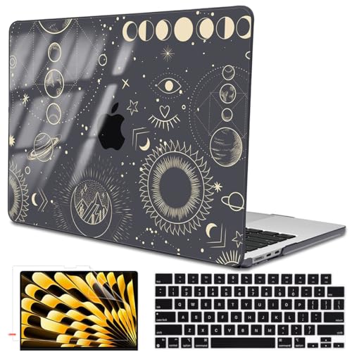 for 2022-2024 2025 2026 MacBook Air 13 inch Case M5 A3449 M4 A3240 M3 A3113 M2 A2681 Cover, Glitter Black Printed Pattern Plastic Hard Shell Case for Mac Air 13 M5 2026, Total Lunar Eclipse - color: Total Lunar Eclipse