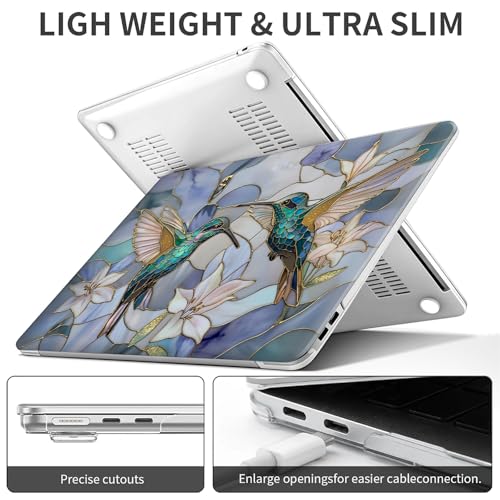 for MacBook Air 13 Inch Release 2018/2020 Model A1932 A2179 A2337 Clear Computer Case,Novelty Premium Pattern Hardshell Laptop Case Gilded Wings Stained Glass Hummingbirds Lilies - color: Gilded Wings Stained Glass Hummingbirds Lilies, size: A1932/A2179/A
