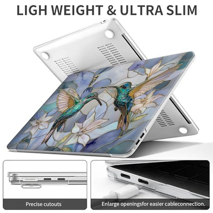 for MacBook Air 13 Inch Release 2018/2020 Model A1932 A2179 A2337 Clear Computer Case,Novelty Premium Pattern Hardshell Laptop Case Gilded Wings Stained Glass Hummingbirds Lilies - color: Gilded Wings Stained Glass Hummingbirds Lilies, size: A1932/A2179/A
