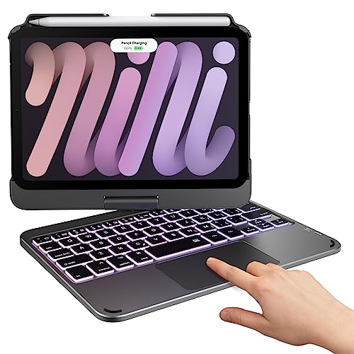 typecase Keyboard Case for iPad mini 7/6 8.3-inch, Trackpad, 360 Rotating | For mini 7 (A17 pro) & 6 (2021) 8.3", 11‑Color Backlit, 7 Modes, Pencil Holder, Long Battery, for Work, School, Travel - color: Dark Gray