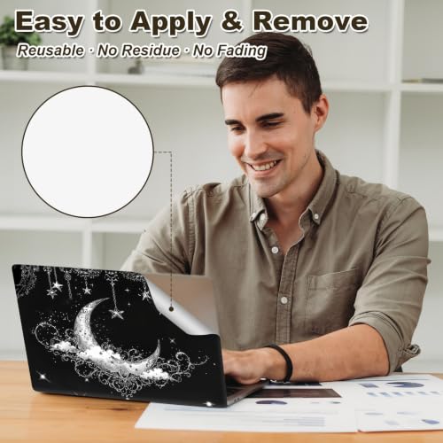 Universal Laptop Skin Sticker Decal 11-15.6 Inches, Crescent Moon | Reusable Vinyl Sticker for 12.1 13 13.3 14 15.4 Inches Notebook PC, Scratch Resistant Waterproof, Easy to Trim & Apply - color: Crescent Moon