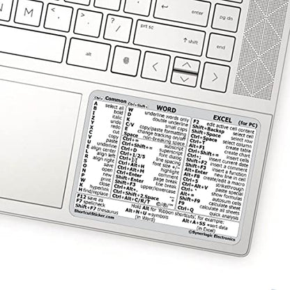 SYNERLOGIC Microsoft Word/Excel (for Windows) Reference Guide Keyboard Shortcut Sticker, Laminated, No-Residue Vinyl (White/Small) - color: White