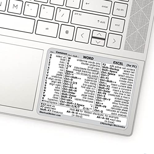 SYNERLOGIC Microsoft Word/Excel (for Windows) Reference Guide Keyboard Shortcut Sticker, Laminated, No-Residue Vinyl (White/Small) - color: White