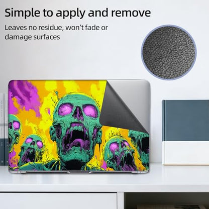 Aesthetic Laptop Skin Sticker, Green Zombies in Psychedelic Flames Waterproof Vinyl Laptop Decal, Removable Bubble Free, Reusable Protective Cover for 13 14 15 15.6 Inch - color: Green Zombies in Psychedelic Flames