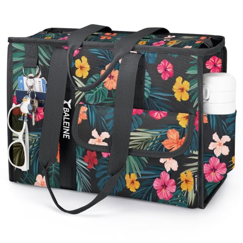 BALEINE Large Utility Tote Bag with Reinforced Bottom, Multi Pockets Foldable Tote Bag for Nurse, Travel, Work - color: Blossom Season, size: Medium
