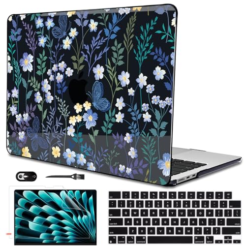Compatible with MacBook Air 13 inch Case M5 A3449 2026 2025 2024 2023 2022 M4 A3240 M3 A3113 M2 A268, Pattern Plastic Hard Shell Cover for MacBook Air 13.6 inch Case 2026, Wild Flowers Black - color: Meadow Wildflower Black