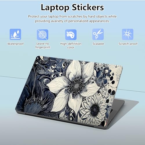 Universal Laptop Skin Sticker with 2 Wrist Pad Skins, Waterproof Scratch Resistant Vinyl Laptop Cover Decal, Cut to Fit for 11–15.6 Inch MacBook HP Dell Lenovo, Black White Sunflowers - color: Black White Sunflowers