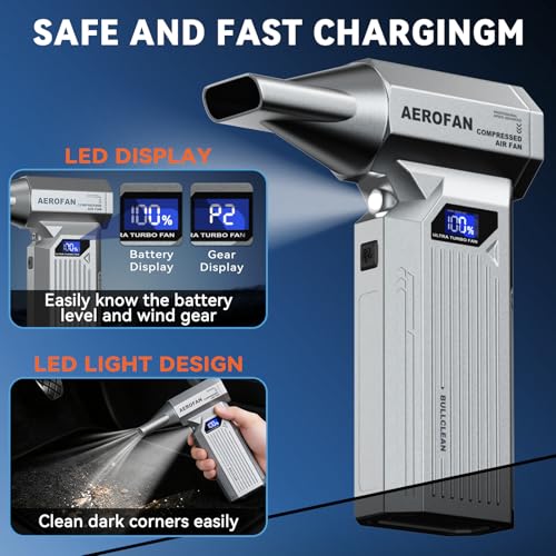 Compressed Air Duster - 160,000RPM Electronic Air Duster with LED Light, 4-Gear Adjustable Mini Turbo Fan Duster, Rechargeable Cordless Air Blower Gun for PC/Keyboard/Car/Home/Outdoor