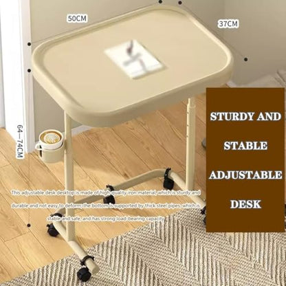 Flip-top Standing Desk Adjustable Height Laptop Table, Living Room Sofa Side Lifting Workstation, Portable Bedside Table with Casters(Beige) - color: Beige