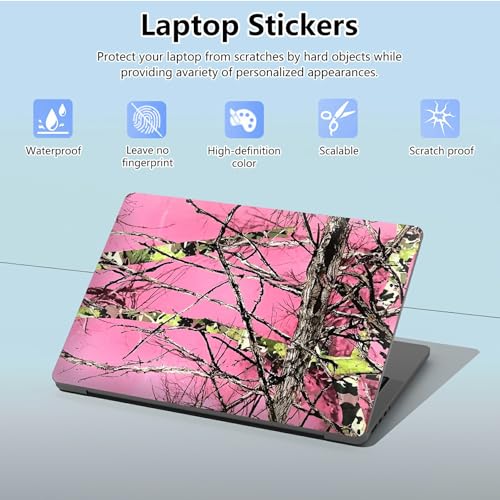 Universal Laptop Skin Sticker with 2 Wrist Pad Skins, Waterproof Scratch Resistant Vinyl Laptop Cover Decal, Cut to Fit for 11–15.6 Inch MacBook HP Dell Lenovo, Pink Camo Tree - color: Pink Camo Tree
