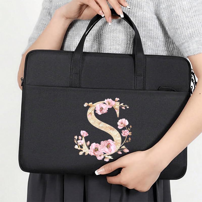Computer Bag For Men & Women, With Initial Laptop Bag,14/15inches Messenger bag For Office、Business、Travel、School - color: Bk-s