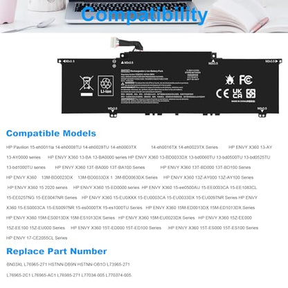 Fancy Buying BN03XL L77034-005 Battery for 2020 HP Envy X360 15M-EE 15M-ES 15-ES 13-BA 13-AY 13-ay0xx 15m-ee0xxx HSTNN-DB9N HSTNN-OB1O L73965-271 L76965-271 L76985-271 L76965-2C1 L76965-AC1 - size: 10.9*3*0.24inch