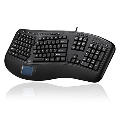 Adesso AKB-450UB - Ergonomic Keyboard with Built-in Touchpad, Wired USB, Multimedia Hotkeys, Split Keys Design, Built-in Palm Rest for Comfort - Compatible for PC