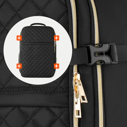 Large Travel Backpack Women, Flight Approved Carry On Backpack, Water Resistant Anti-Theft Casual Daypack School Bag Fit 17 Inch Laptop with USB Charging Port, Black - color: Black, size: 17.3 inch