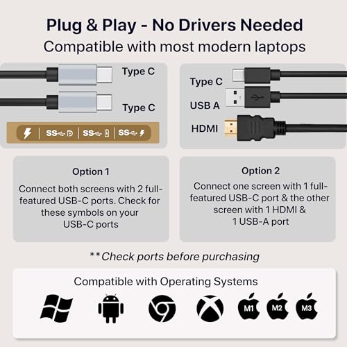 ELK 15.6" Dual Laptop Screen Extender - Laptop Bag & Cleaning Kit Included - FHD 1080P IPS - Detachable & Adjustable Monitor Extender - with Speakers - Compatible with Mac/Android/Win