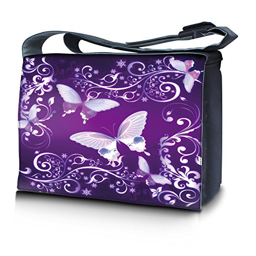 LSS 15” 15.6 inch Laptop Padded Compartment Shoulder Messenger Bag, Carrying Case for 14" 15" 15.6" & Smaller Size Notebook - color: Colorful Butterfly Purple, size: 15 inch