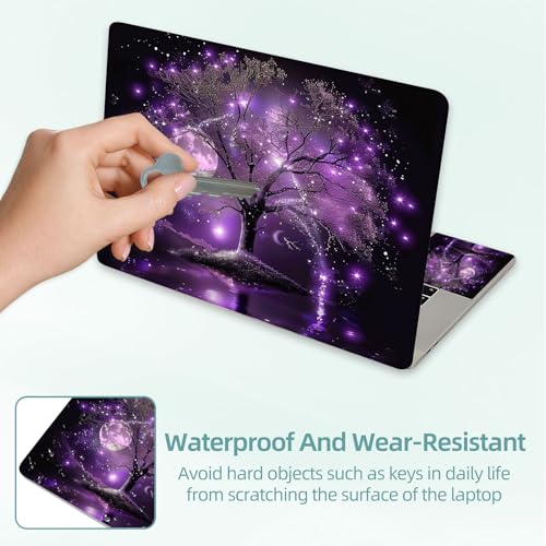 Universal Laptop Skin Decal, 3-Piece Vinyl Protector for 12 13 14 15.6" Notebook, Waterproof Anti-Scratch, Easy Trim & Bubble-Free Finish, Purple Tree with Stars and Moon - color: Purple Tree with Stars and Moon